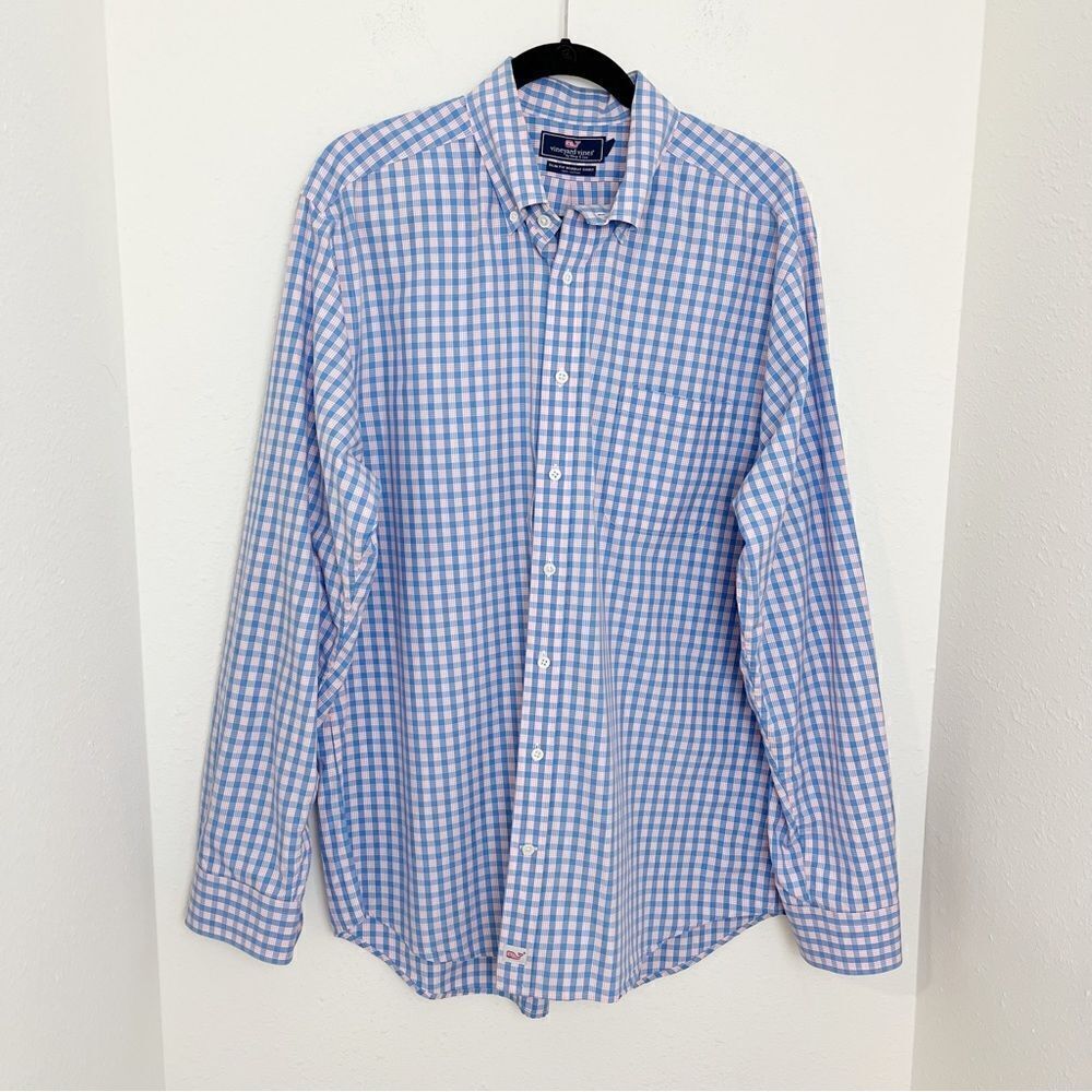 Vineyard Vines Slim Fit Murray Gingham Blue & Pink Button Down